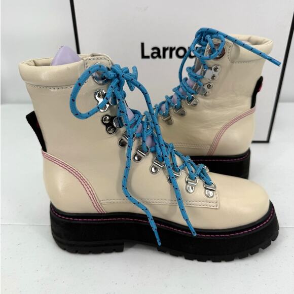 NEW Larroude Jordan Lace Up Ivory Violet Combat Boots Size 5.5 - Picture 7 of 13